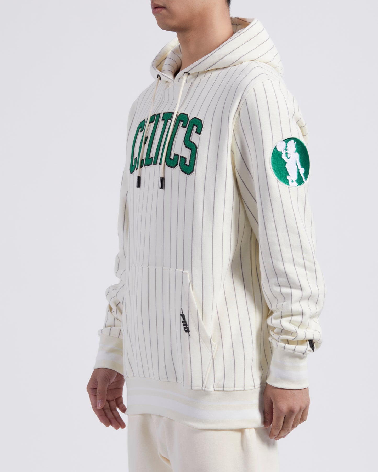 NBA BOSTON CELTICS PINSTRIPE RETRO CLASSIC RIB FLC PO HOODIE (EGGSHELL/ GREY)