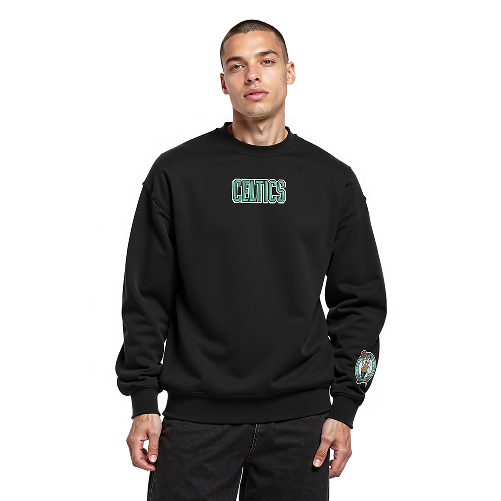 NBA BOSTON CELTICS WINGSPAN MEN'S DROP SHOULDER FLC PO HOODIE (BLACK)