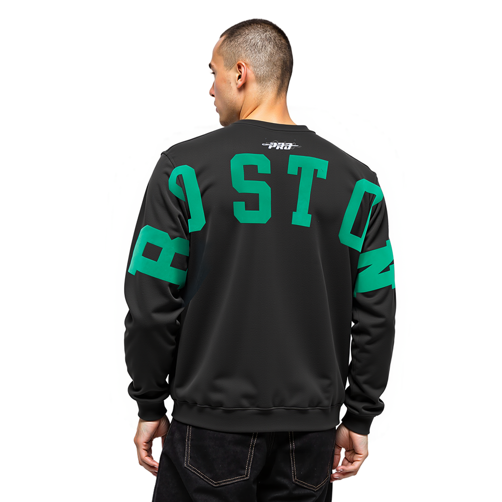 NBA BOSTON CELTICS WINGSPAN MEN'S DROP SHOULDER FLC PO HOODIE (BLACK)