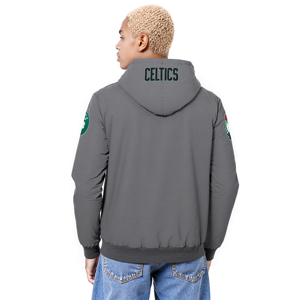 NBA BOSTON CELTICS CLASSIC WIND SUIT MEN'S WOVEN FULL ZIP PULLOVER HOODIE (GRAY)