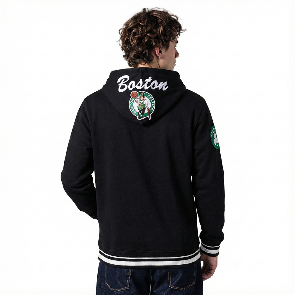 NBA BOSTON CELTICS TEAM BADGE MEN'S RIB FLC PO HOODIE (BLACK)