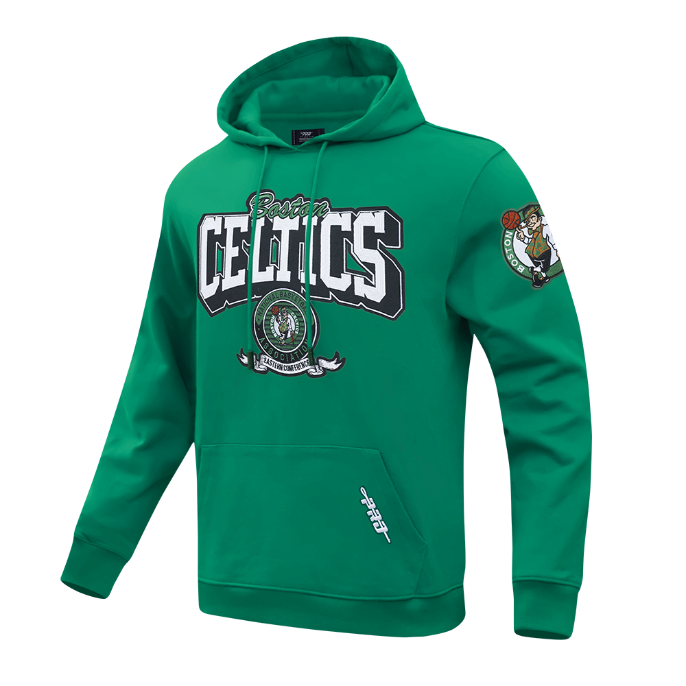 NBA BOSTON CELTICS TEAM BADGE MEN'S RIB FLC PO HOODIE (KELLY GREEN)