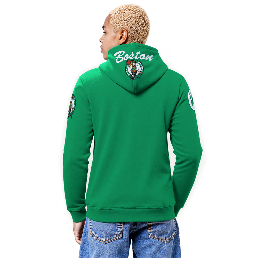 NBA BOSTON CELTICS TEAM BADGE MEN'S RIB FLC PO HOODIE (KELLY GREEN)