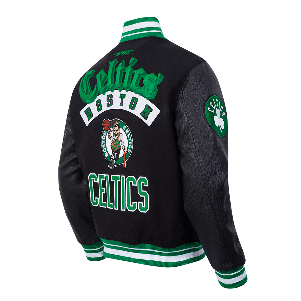 NBA BOSTON CELTICS BEST OF MEN'S RIB WOOL VARSITY JACKET (BLACK/GREEN)