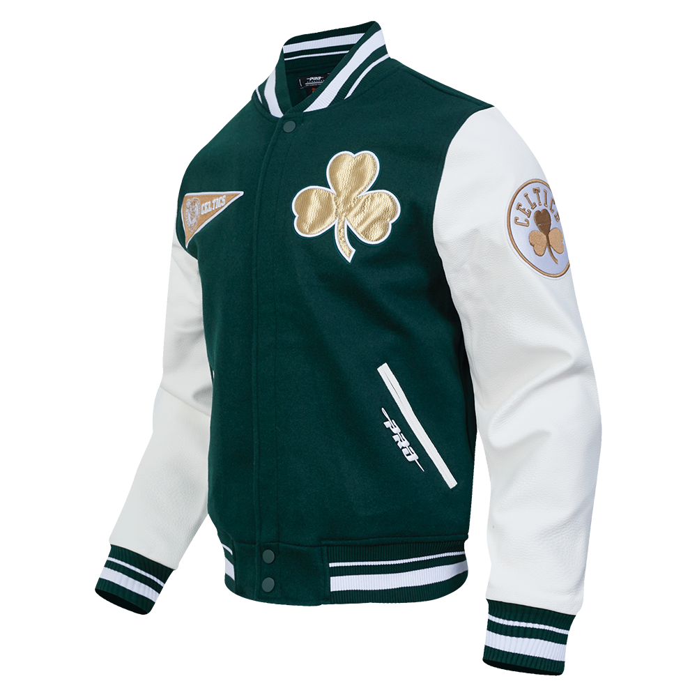NBA BOSTON CELTICS CITY EDITION 25-26 MEN'S RIB WOOL VARSITY JACKET (FOREST GREEN/WHITE)
