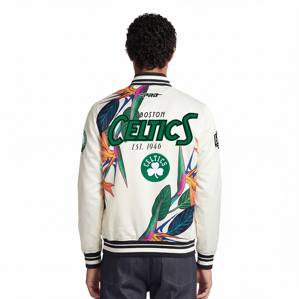 NBA BOSTON CELTICS PARADISE MEN'S SATIN JACKET (EGGSHELL/ BLACK)