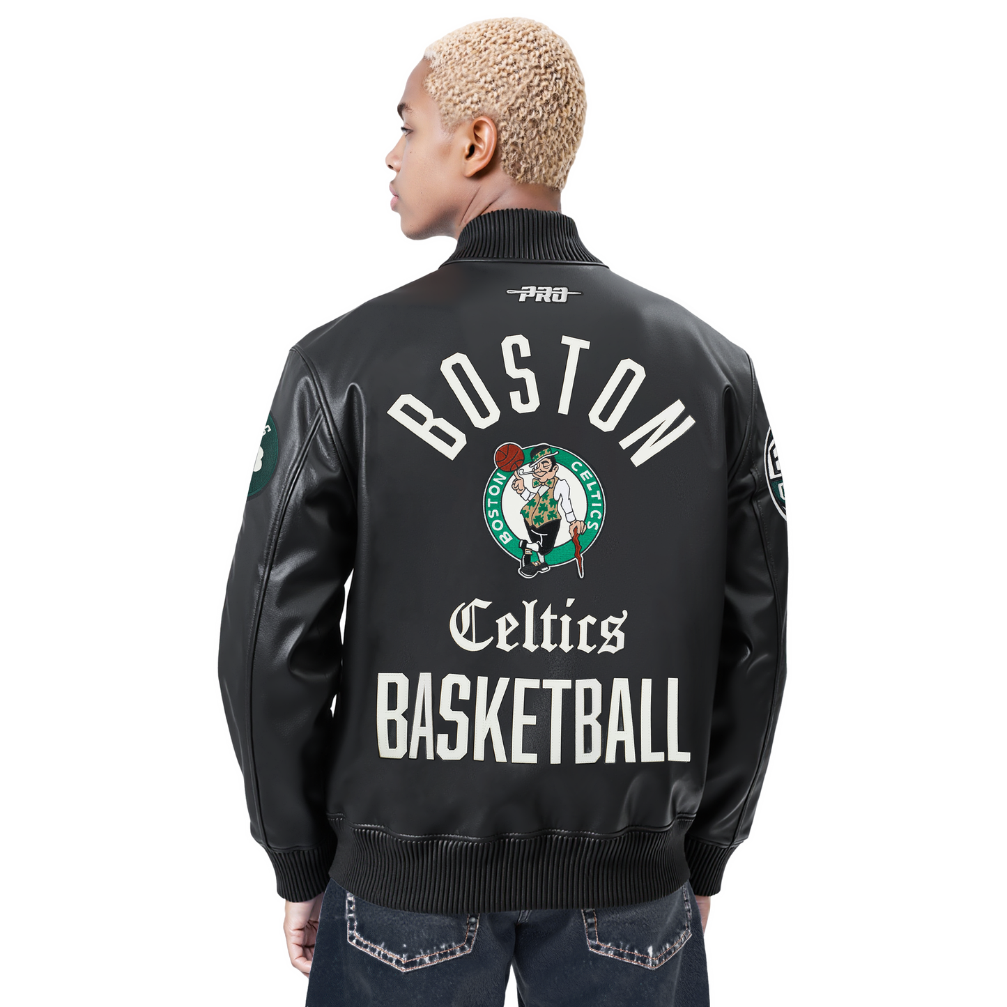 NBA BOSTON CELTICS MODERN ORIGINALS MEN'S LEATHER VARSITY JACKET (JET BLACK)