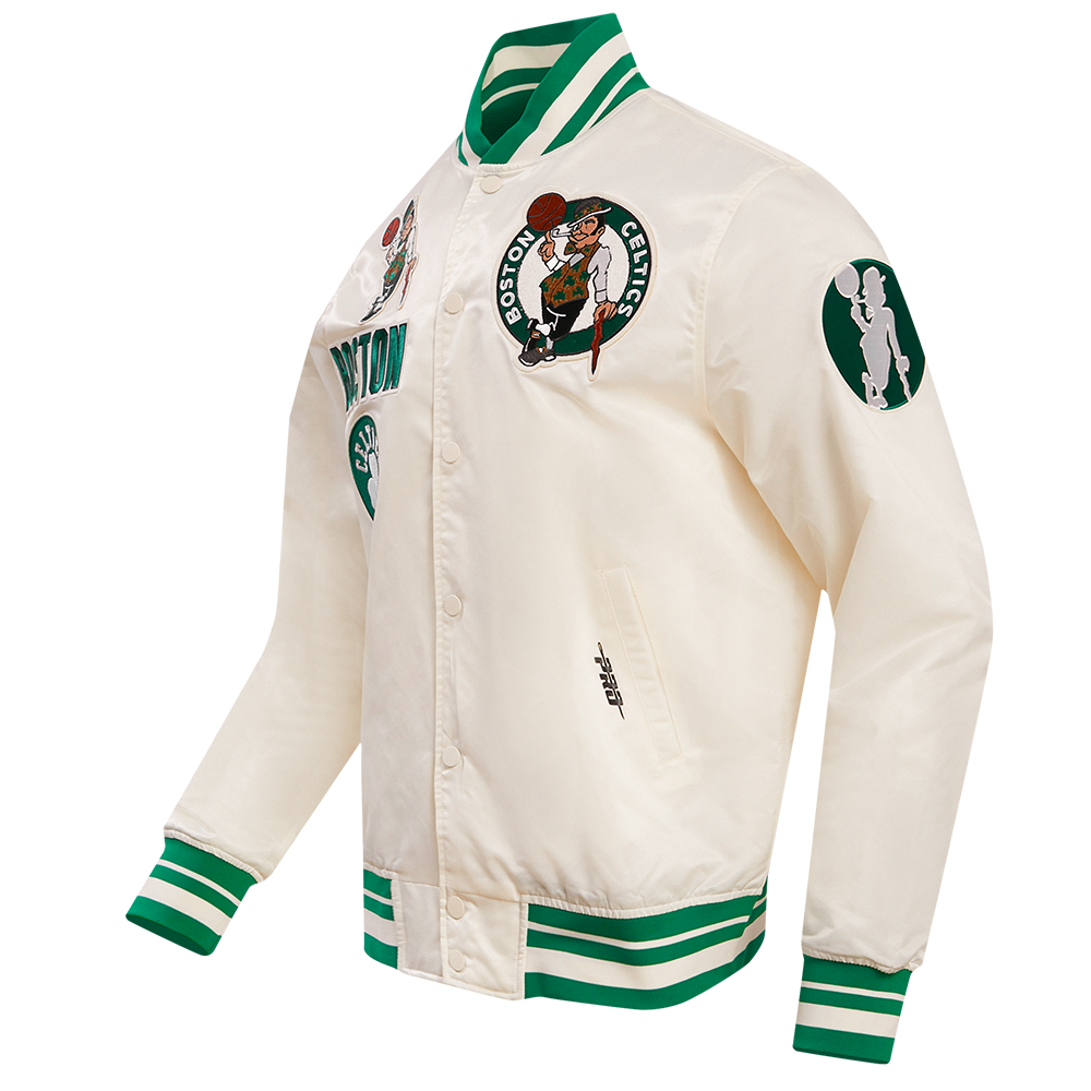 NBA BOSTON CELTICS RETRO CLASSIC MEN S RIB SATIN JACKET EGGSHELL KELLY GREEN
