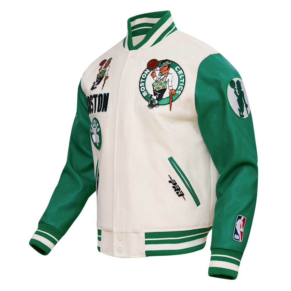 NBA BOSTON CELTICS RETRO CLASSIC MEN S RIB WOOL VARSITY JACKET EGGSHE Pro Standard