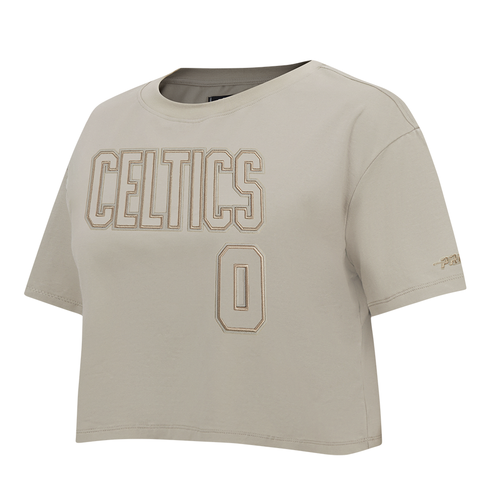 NBA BOSTON CELTICS JAYSON TATUM #0 NEUTRAL PNN WOMEN'S SJ BOXY TEE (TAUPE)