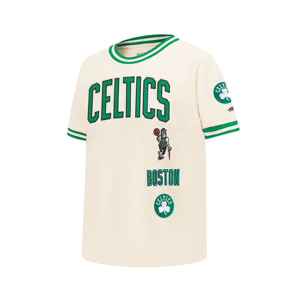 NBA BOSTON CELTICS RETRO CLASSIC BIG BOY'S SS STRIPED RIB TEE (EGGSHELL/ KELLY GREEN)