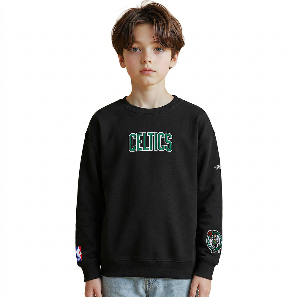 NBA BOSTON CELTICS WINGSPAN BIG BOY'S DROP SHOULDER FLC CREWNECK (BLACK)