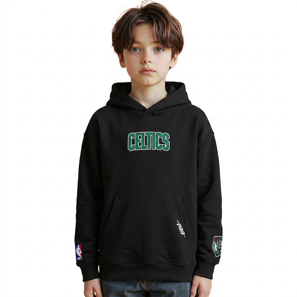 NBA BOSTON CELTICS WINGSPAN BIG BOY'S DROP SHOULDER FLC PO HOODIE (BLACK)
