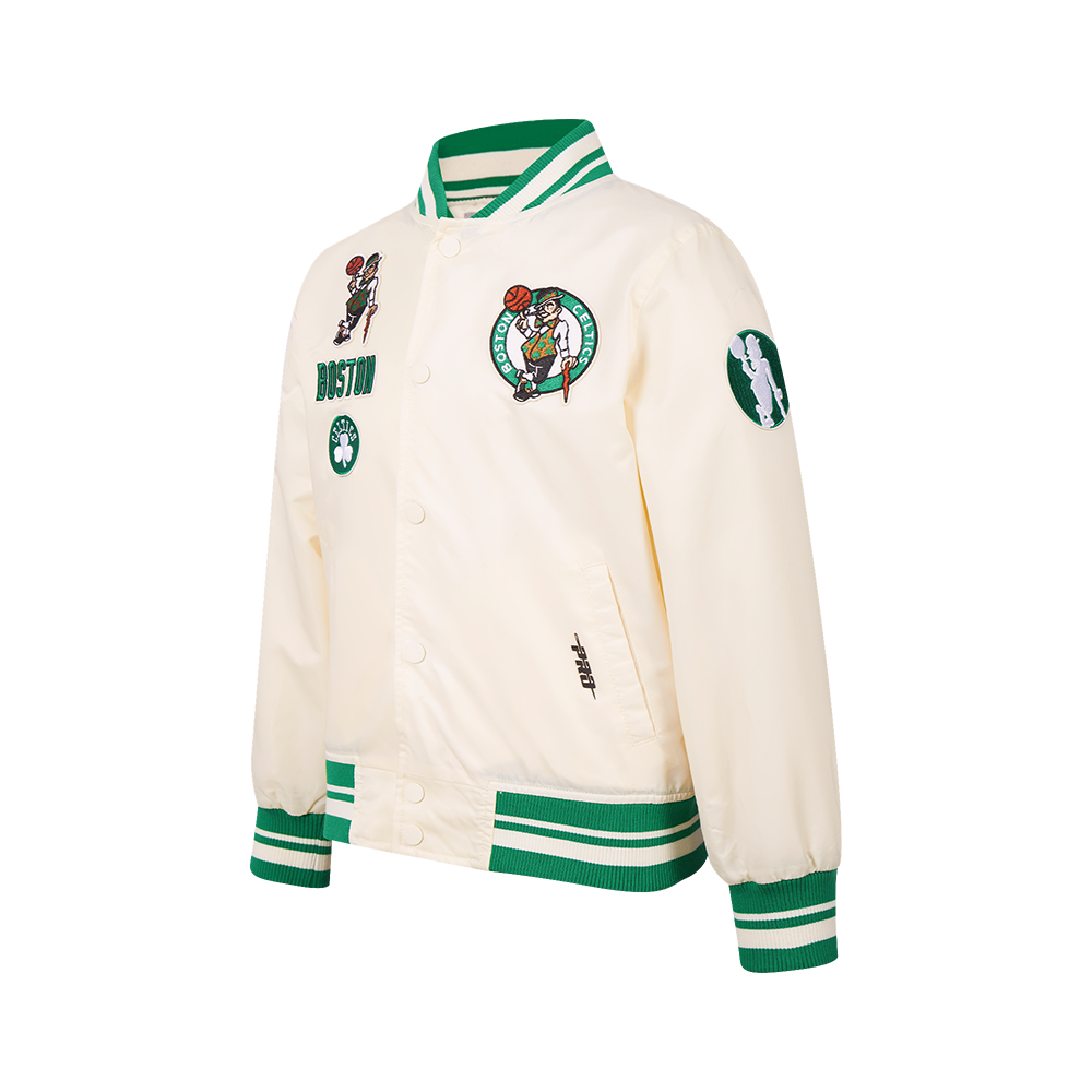 NBA BOSTON CELTICS RETRO CLASSIC BIG BOYS RIB SATIN JACKET (EGGSHELL/ KELLY GREEN)