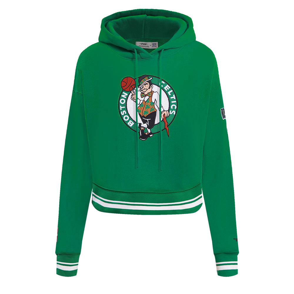 NBA BOSTON CELTICS RETRO CLASSIC WOMEN S RIB CROPPED PO HOODIE KELLY GREEN