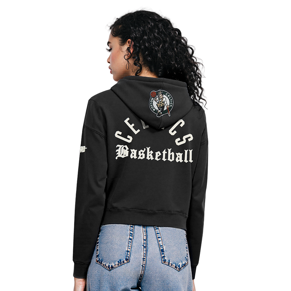 BOSTON CELTICS MODERN ORIGINALS WOMEN'S FLC CROPPED PO HOODIE (BLACK)