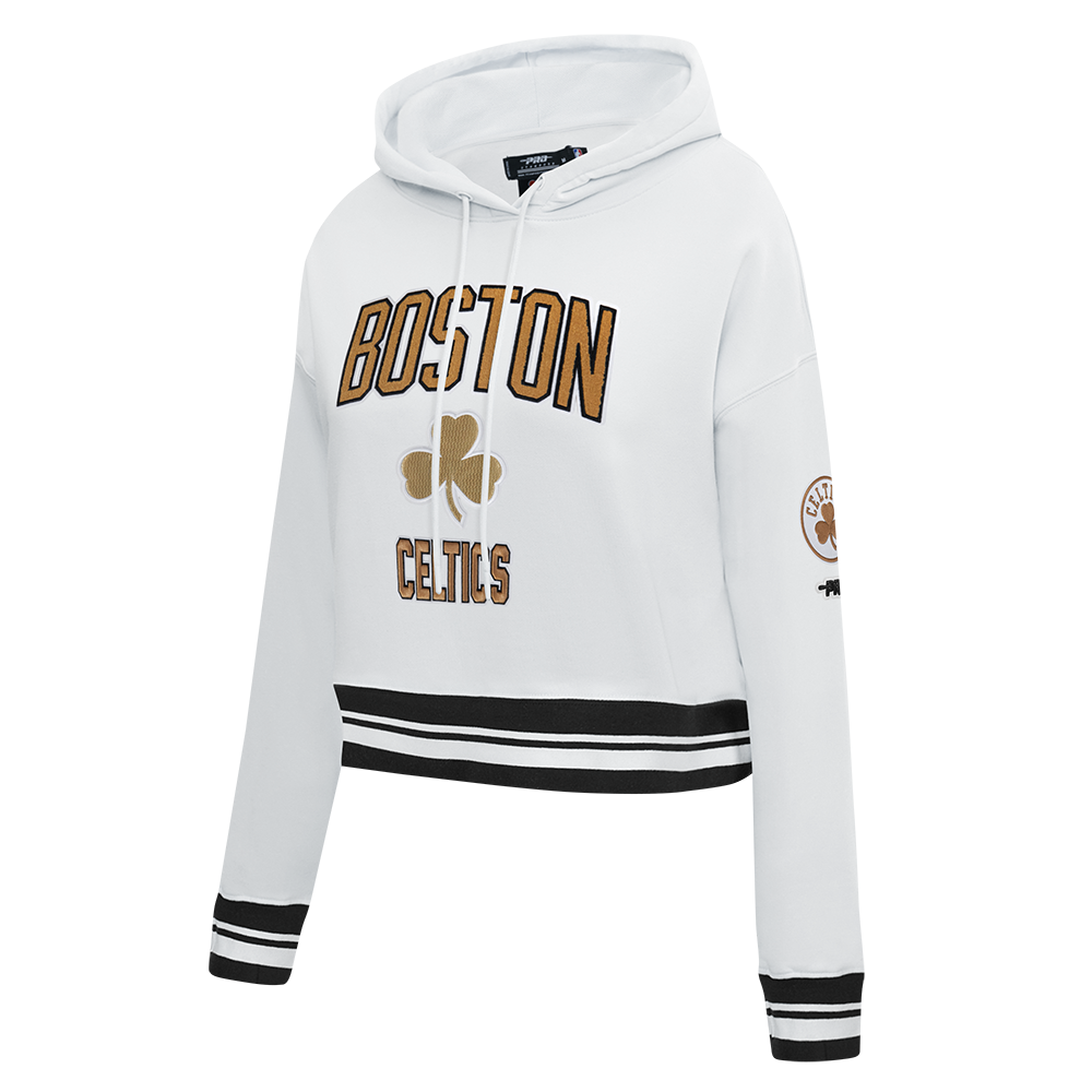 NBA BOSTON CELTICS CITY EDITION 25-26 WOMEN'S RIB FLC CROPPED PO HOODIE (WHITE/BLACK)