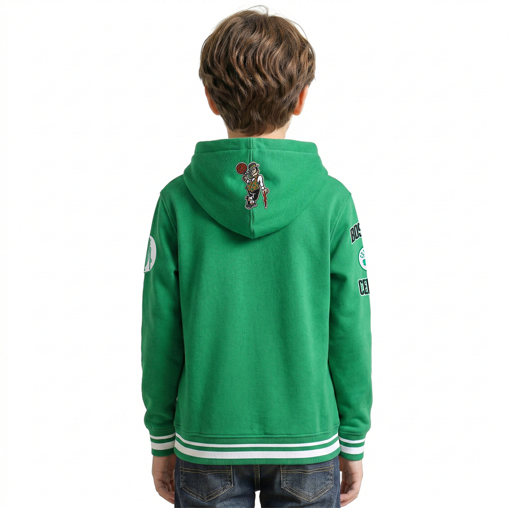 NBA BOSTON CELTICS RETRO CLASSIC LITTLE BOYS RIB FLEECE PULLOVER HOODIE (KELLY GREEN)