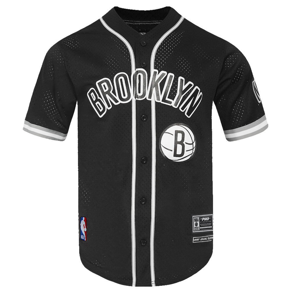 NBA BROOKLYN NETS CLASSIC MEN S MESH BUTTON DOWN JERSEY BLACK GRAY Pro Standard