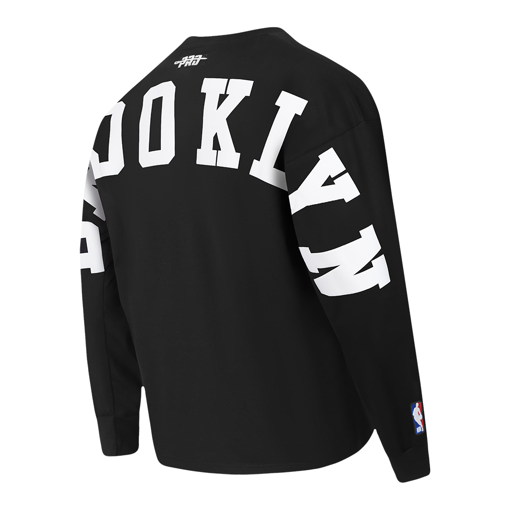 NBA BROOKLYN NETS WINGSPAN MEN'S DROP SHOULDER LONG SLEEVE TEE (BLACK)