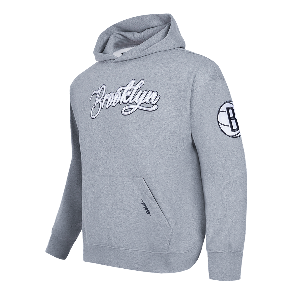 NBA BROOKLYN NETS CITY SIGNATURE MEN'S DROP SHOULDER FLC PO HOODIE (DARK HEATHER GRAY)