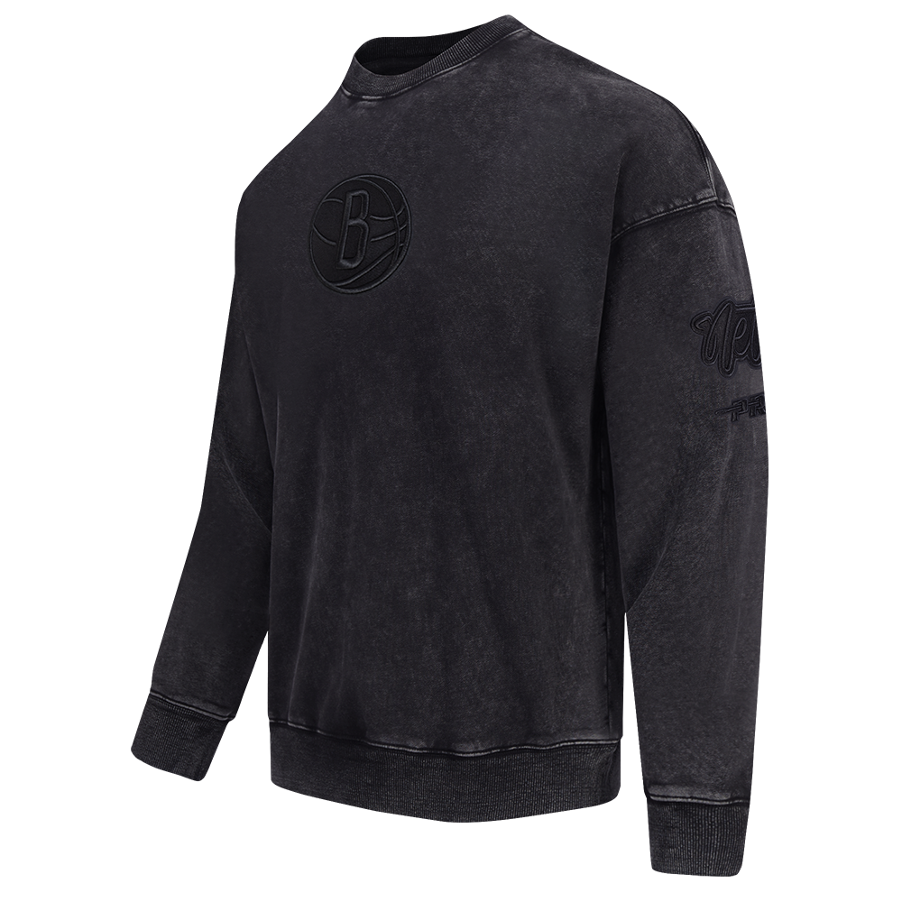 NBA BROOKLYN NETS WASHED CLASSIC MEN'S ENZYME WASH DROP SHOULDER FT (WASHED BLACK)