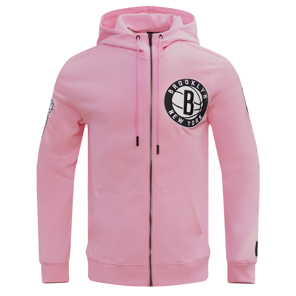 NBA BROOKLYN NETS CLASSIC CHENILLE MEN S FZ PO HOODIE PINK Pro Standard