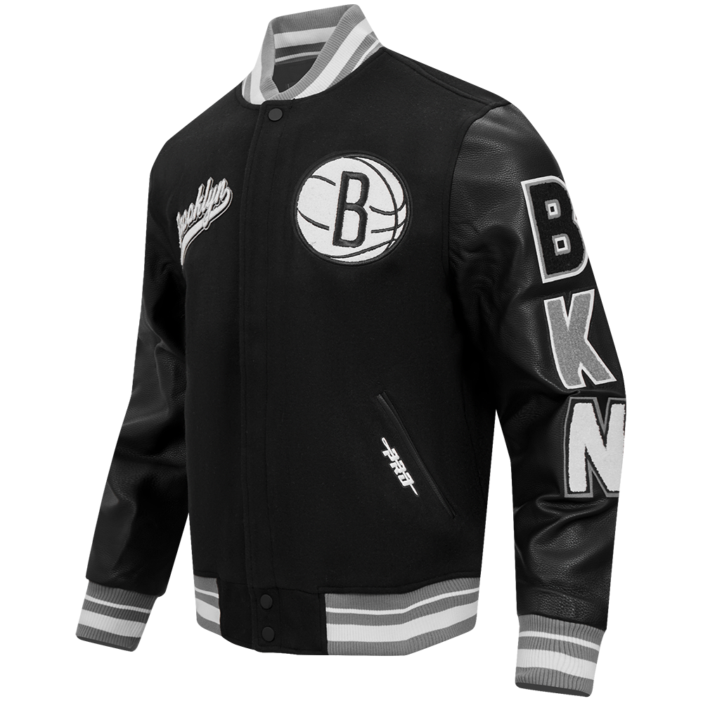 NBA BROOKLYN NETS SCRIPT TAIL MEN'S RIB WOOL VARSITY (BLACK/GRAY) – Pro ...
