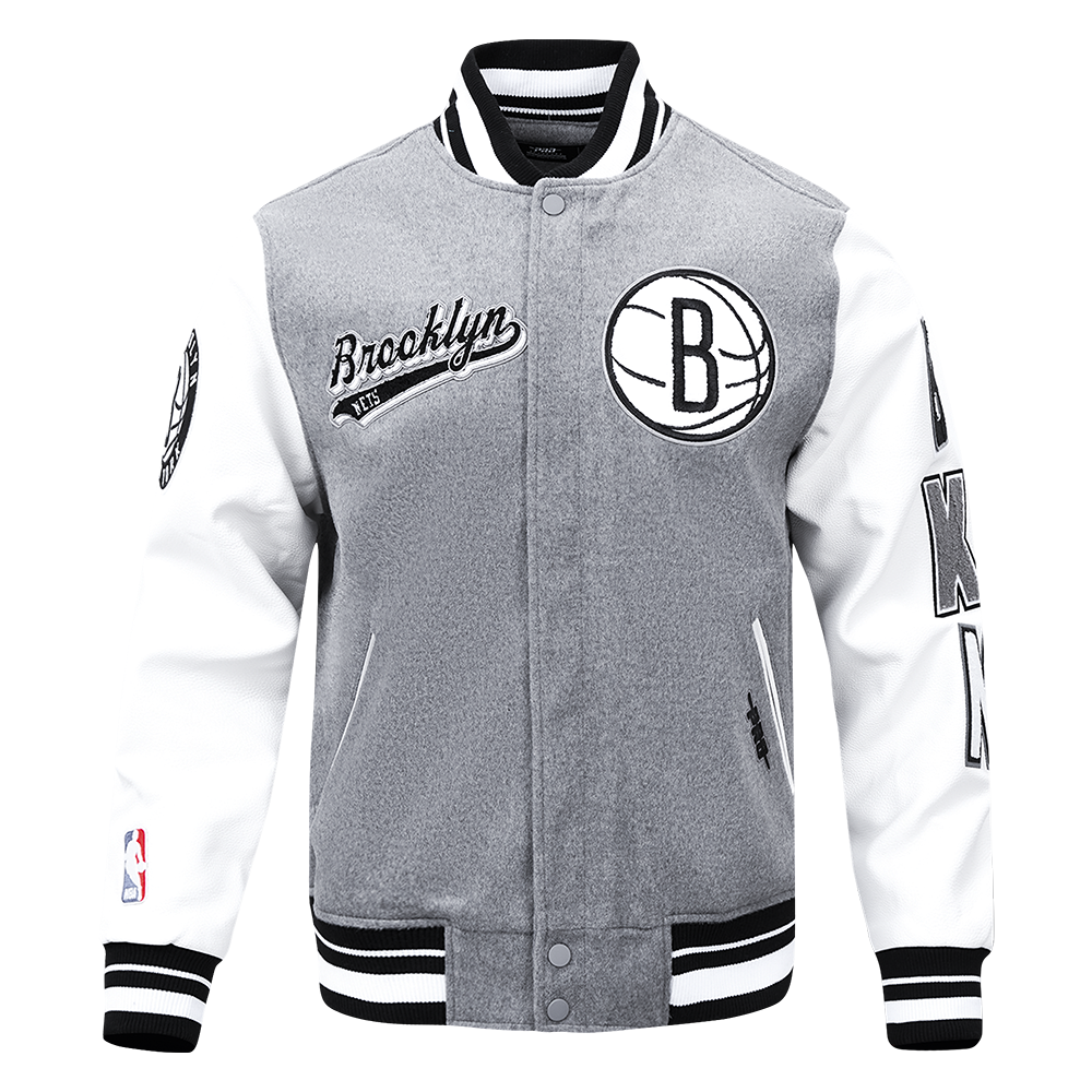 NBA BROOKLYN NETS SCRIPT TAIL MEN'S RIB WOOL VARSITY (HEATHER GREY/WHI ...