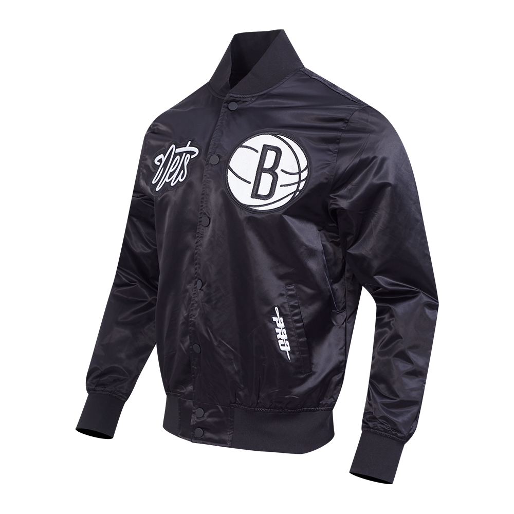 NBA BROOKLYN NETS SOUVENIR MEN'S SATIN JACKET (BLACK)
