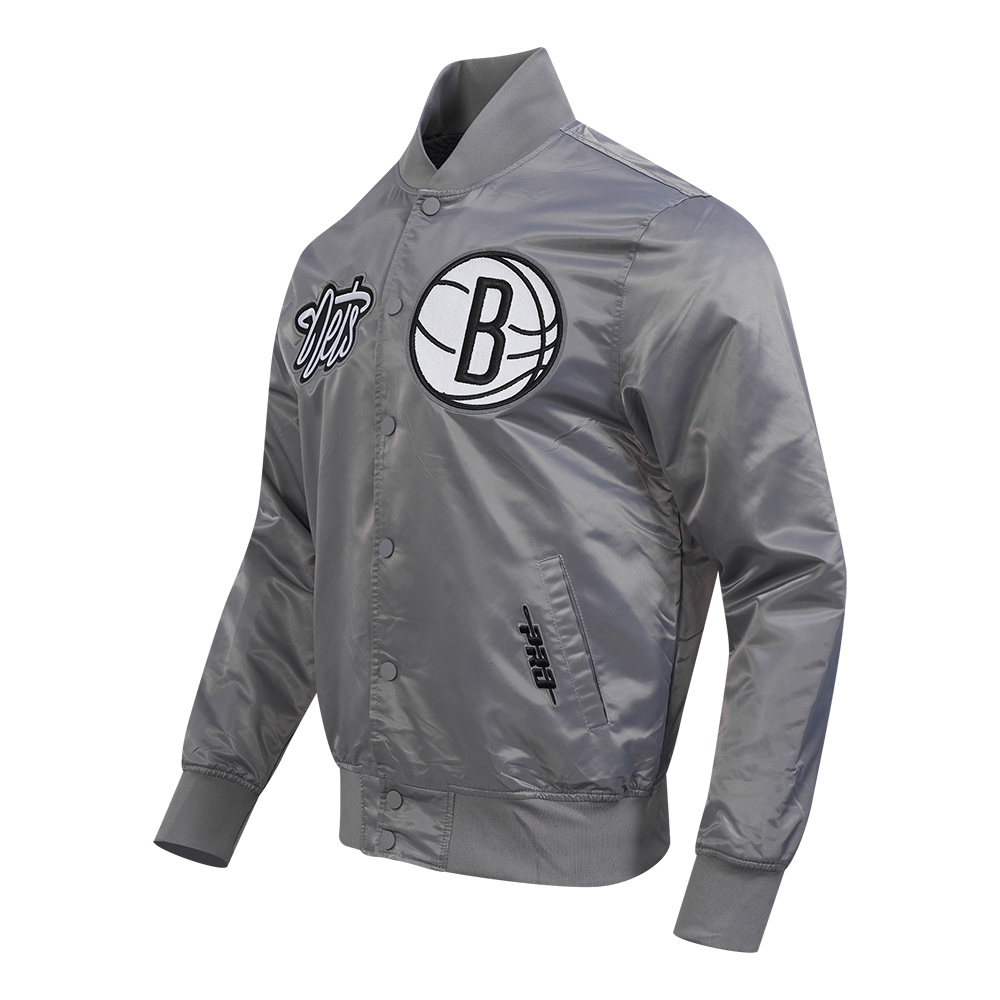 NBA BROOKLYN NETS SOUVENIR MEN'S SATIN JACKET (GRAY)
