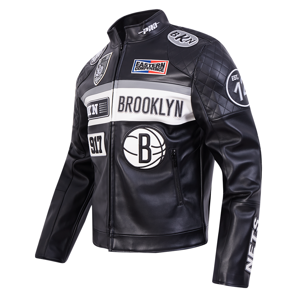 NBA BROOKLYN NETS MEN'S MOTO JACKET (BLACK/WHITE)