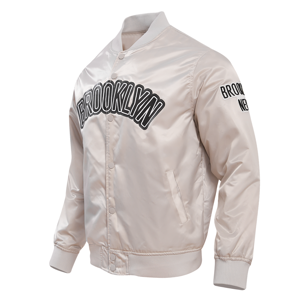 NBA BROOKLYN NETS BIG LOGO MEN'S SATIN JACKET (SILVER)