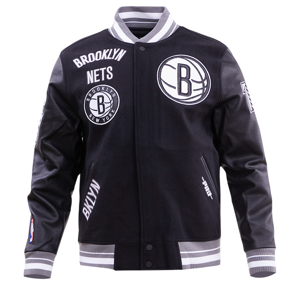 Pro Standard Brooklyn Nets Retro Classic Rib Wool Varsity Jacket (Black/Grey) 2XL