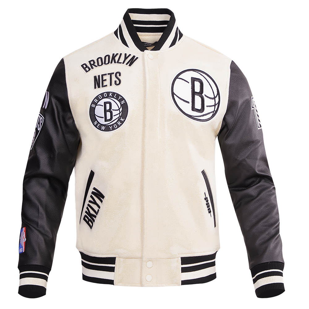 NBA BROOKLYN NETS RETRO CLASSIC MEN S RIB WOOL VARSITY JACKET EGGSHEL Pro Standard