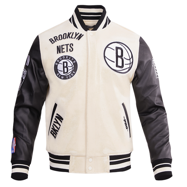 Pro Standard Brooklyn Nets Retro Classic Rib Wool Varsity Jacket (Black/Grey) 2XL