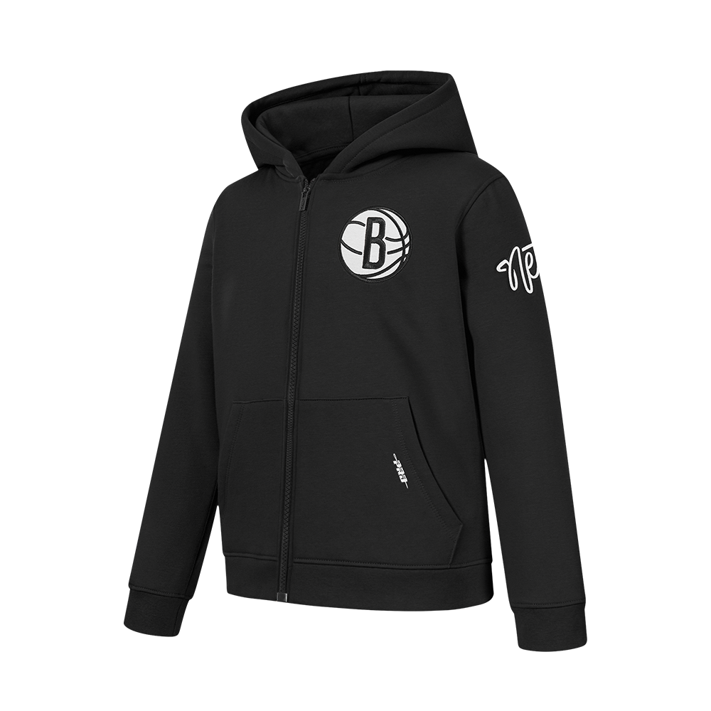 NBA BROOKLYN NETS CLASSIC BIG BOY'S FLC FZ PO HOODIE (BLACK)
