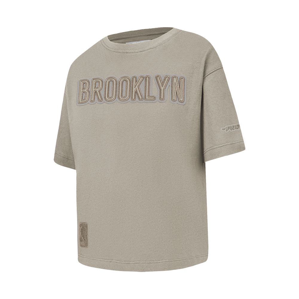 NBA BROOKLYN NETS NEUTRAL BIG GIRLS SS BOXY TEE (TAUPE)