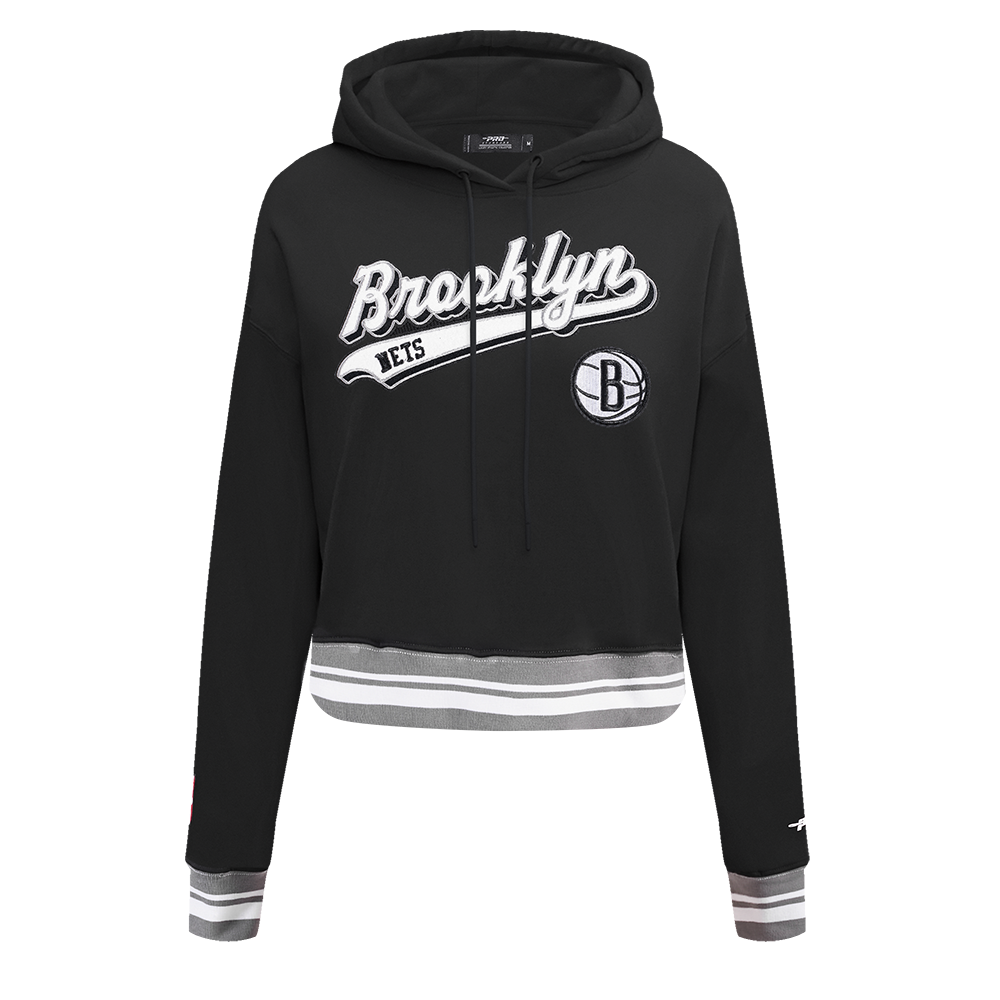 NBA BROOKLYN NETS SCRIPT TAIL WOMEN'S RIB FLEECE CROPPED PULLOVER HOOD ...