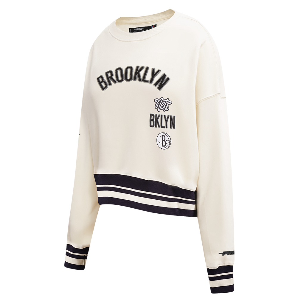 NBA BROOKLYN NETS RETRO CLASSICS WOMEN'S FLC CREWNECK (EGGSHELL/ BLACK)