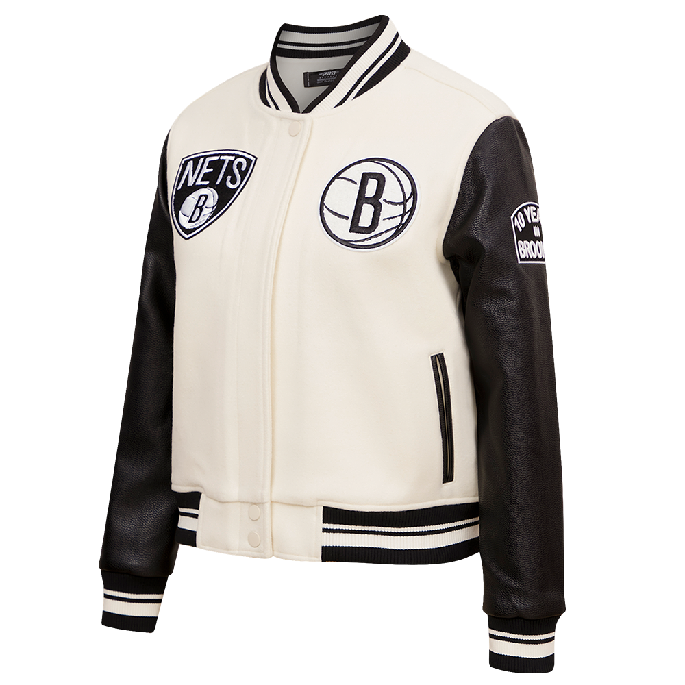 Pro Standard Brooklyn Nets Retro Classic Rib Wool Varsity Jacket (Black/Grey) 3XL