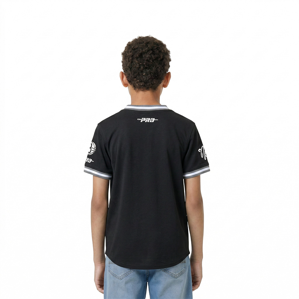 NBA BROOKLYN NETS CLASSIC LITTLE BOYS SHORT SLEEVE STRIPED RIB TEE (BLACK/GRAY)