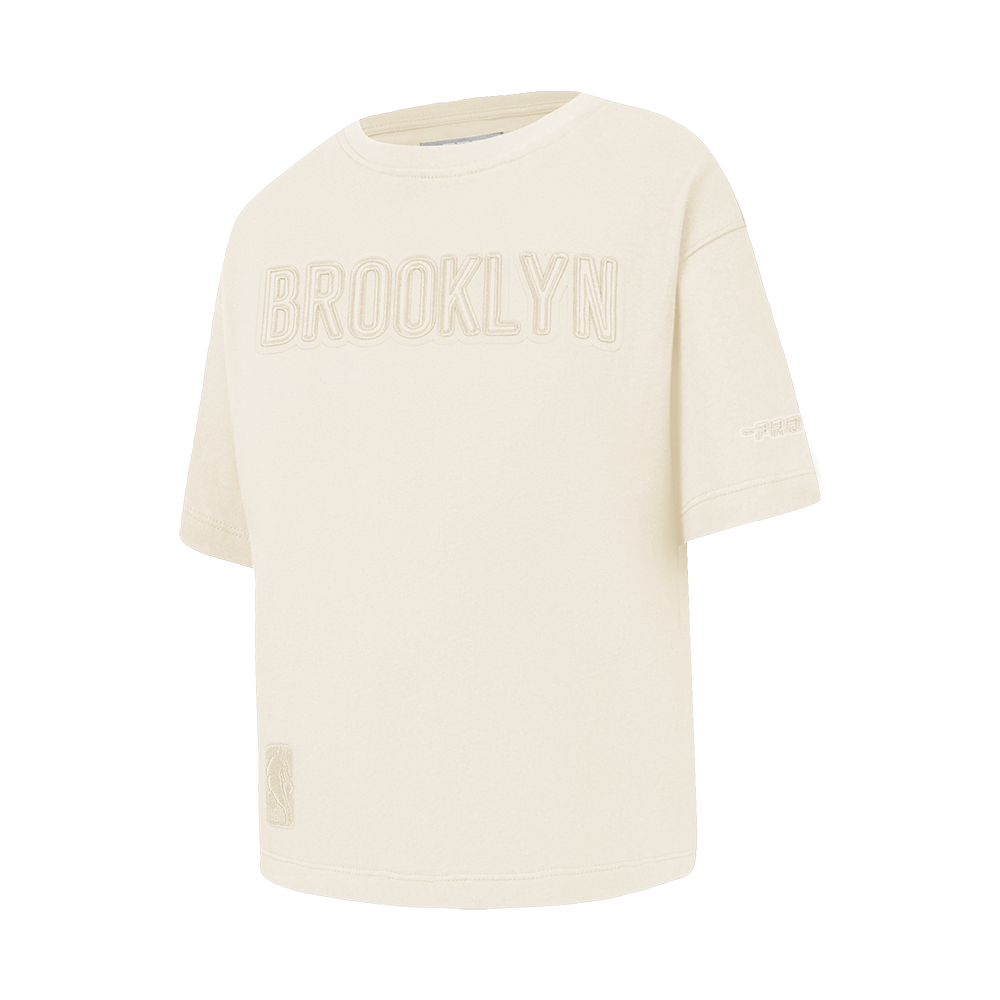 NBA BROOKLYN NETS NEUTRAL LITTLE GIRLS SHORT SLEEVE BOXY TEE (EGGSHELL)