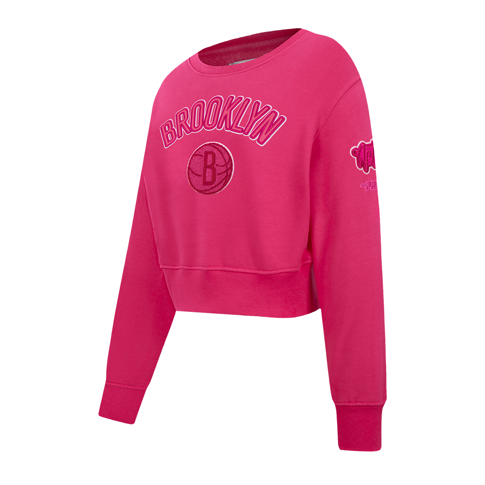 NBA BROOKLYN NETS TRIPLE PINK LITTLE GIRLS FLEECE CREWNECK (BEETROOT PURPLE)