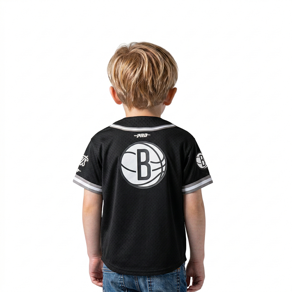NBA BROOKLYN NETS CLASSIC TODDLER BOYS MESH BUTTON DOWN SHIRT (BLACK/GRAY)