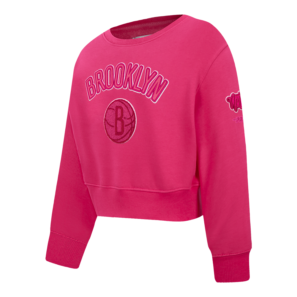 NBA BROOKLYN NETS TRIPLE PINK TODDLER GIRLS FLEECE CREWNECK (BEETROOT PURPLE)