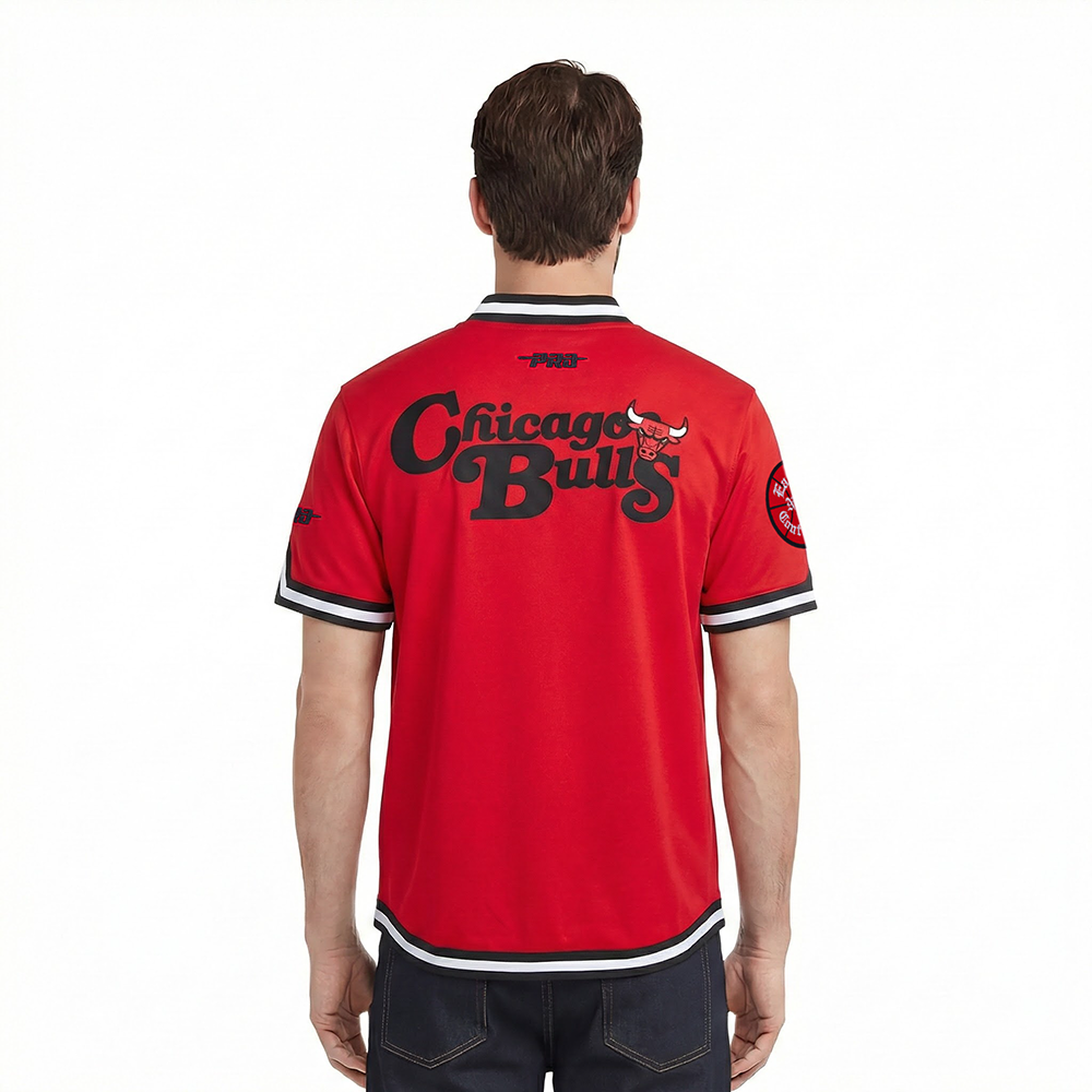 NBA CHICAGO BULLS SOUVENIR MEN'S PRO SS DOUBLE KNIT JACKET  (RED/BLACK)