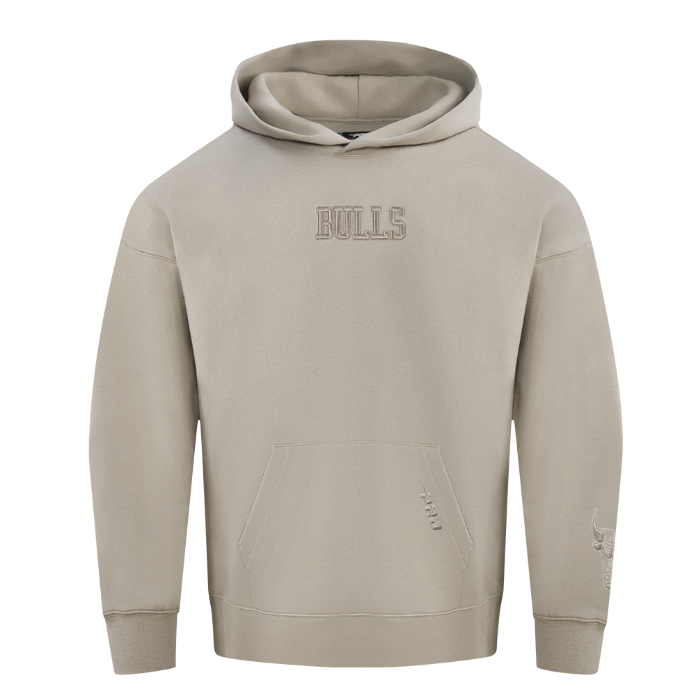 NBA CHICAGO BULLS WINGSPAN MEN'S DROP SHOULDER FLEECE PULLOVER HOODIE (TAUPE)