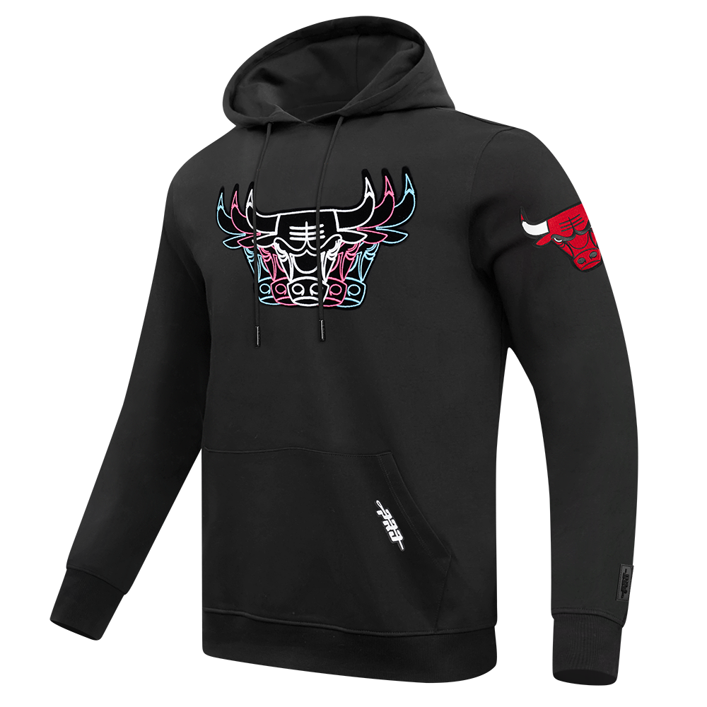 NBA CHICAGO BULLS ECHO LOGO MEN'S FLEECE PULLOVER HOODIE (BLACK)