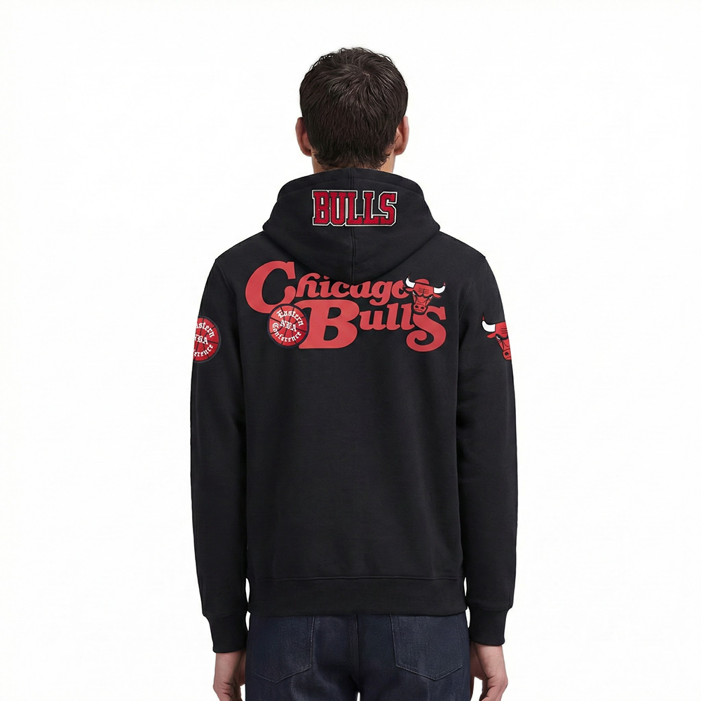 NBA CHICAGO BULLS SOUVENIR MEN'S FLEECE PULLOVER HOODIE (BLACK)